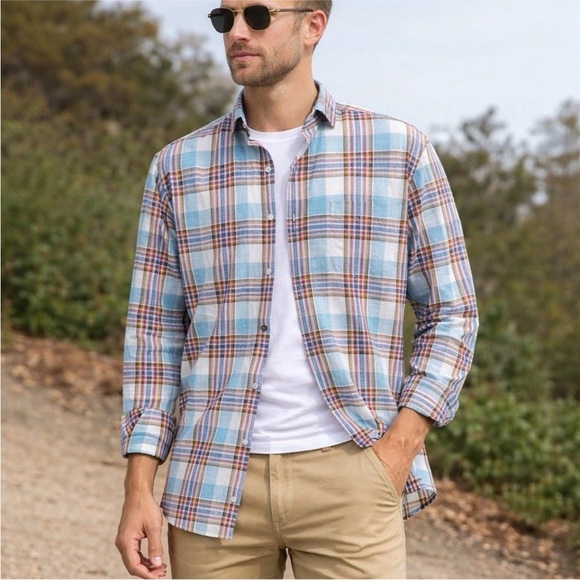 johnnie-O Other - Johnnie O Shirt Mens Med Blue Plaid Top Shelf Breda Collar Preppy Cotton